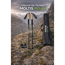 Набор палок для треккинговой ходьбы Moltis Relax 140 Antishock Black Original + чехол + 4 типа наконечников, телескопические палки с регулировкой длины для скандинавской ходьбы
