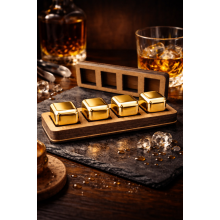 Охлаждающие кубики для виски Gold 4 шт в деревянном кейсе Охлаждающие кубики для виски Gold 4 шт в деревянном кейсе