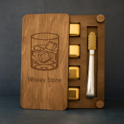 Набор металлических кубиков для виски Moltis Relax Wiskey Stone 4 шт в деревянной коробке (золотые) WS-10702