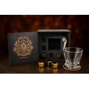Подарочный набор для виски Moltis Premium Quadro — бокал, щипцы, мешочек, подставка и 5 охлаждающих кубиков (MR-1023)