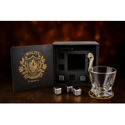 Подарочный набор для виски Moltis Premium Quadro — бокал, щипцы, мешочек, подставка и 5 охлаждающих кубиков (MR-1024)