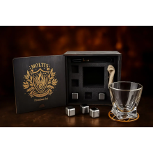 Подарочный набор для виски Moltis Premium Quadro — бокал, щипцы, мешочек, подставка и 5 охлаждающих кубиков (MR-1024) Подарочный набор для виски Moltis Premium Quadro — бокал, щипцы, мешочек, подставка и 5 охлаждающих кубиков (MR-1024)