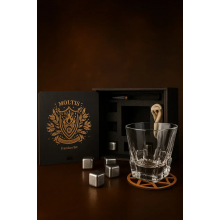 Подарочный набор для виски Moltis Premium Saxum — бокал, щипцы, мешочек, подставка и 5 охлаждающих кубиков (MR-1022) Подарочный набор для виски Moltis Premium Saxum — бокал, щипцы, мешочек, подставка и 5 охлаждающих кубиков (MR-1022)