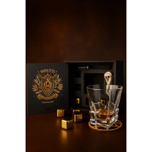 Подарочный набор для виски Moltis Premium Saxum — стакан, щипцы, мешочек, подставка и 5 охлаждающих кубиков (MR-1021)