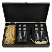 Подарочный набор Moltis Relax Whisky Stones: 2 стакана Quadro с серебряными охлаждающими кубиками + секция