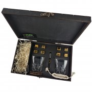 Подарочный набор Moltis Relax Whisky Stones: 2 стакана Saxums с золотыми охлаждающими кубиками + секция