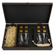 Подарочный набор Moltis Relax Whisky Stones: 2 стакана Quadro с золотыми охлаждающими кубиками + секция