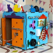 Бизиборд Freetime  для детей,  развивающий бизикуб - настольный,  blue orange MAX.