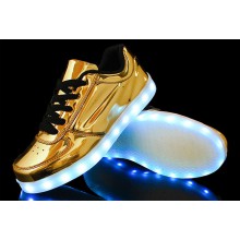 Светящиеся кроссовки UNi с LED подошвой  на шнурке  gold р.41