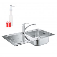 Набор Grohe мойка кухонная K300 31565SD0 + смеситель Eurosmart 33281002 + дозатор для моющего средства Contemporary 40536000 Набор Grohe мойка кухонная K300 31565SD0 + смеситель Eurosmart 33281002 + дозатор для моющего средства Contemporary 40536000