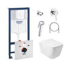 Комплект инсталляция Grohe Rapid SL 38722001 + унитаз с сиденьем Qtap Crow QT05335170W + набор для гигиенического душа со смесителем Grohe BauClassic 111048