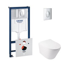 Набор инсталляция 4 в 1 Grohe Rapid SL 38721001 + унитаз с сиденьем Qtap Swan QT16335178W, пневматический/подвесной белый