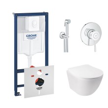 Комплект инсталляция Grohe Rapid SL 38722001 унитаз с сиденьем Qtap Jay QT07335176W  и набор для биде Grohe BauClassic 2904800S