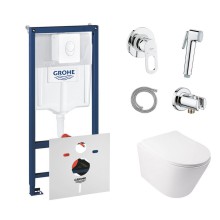 Комплект инсталляция Grohe Rapid SL 38722001 + унитаз с сиденьем Qtap Swan QT16335178W + набор для гигиенического душа со смесителем Grohe BauLoop 111042