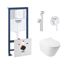 Комплект инсталляция Grohe Rapid SL 38722001 + унитаз с сиденьем Qtap Swan QT16335178W + набор для гигиенического душа со смесителем Grohe BauClassic 2904800S