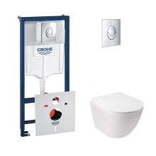 Набор инсталляция 4 в 1 Grohe Rapid SL 38721001 + унитаз с сиденьем Qtap Jay QT07335176W, подвесной/пневматический белый с хромам