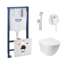 Комплект инсталляция Grohe Rapid SL 38772001 + унитаз с сиденьем Qtap Jay QT07335176W + набор для гигиенического душа со смесителем Grohe BauClassic 2904800S