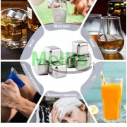 Кубики металлические для виски Moltis Whiskey Stones SILVER 6 шт для других напитков + щипцы