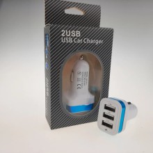 Переходник USB в прикуривателе на 3 входа (Бело-синий цвет), Авто зарядка на 3 USB