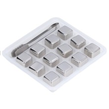 Кубики для виски и других напитков металлические Срібло + щипцы Whiskey Stones SILVER 12 шт