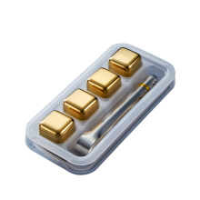 Кубики для виски и других напитков металлические Золото + щипцы Whiskey Stones Gold 4 шт