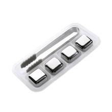 Кубики для виски и других напитков металлические Серебро + щипцы Whiskey Stones SILVER 4 шт